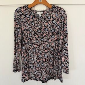 J. Jill Women's Blouse Long Sleeve Floral Pink Blue Buttons Scoop Feminine Small